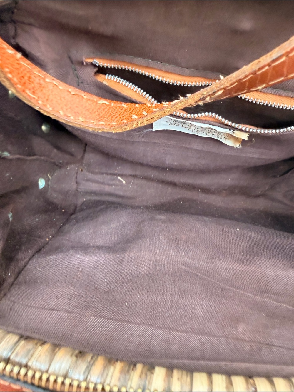 Vintage Woven Rattan Handbag with Brown Leather Trim - Picture 9 of 9
